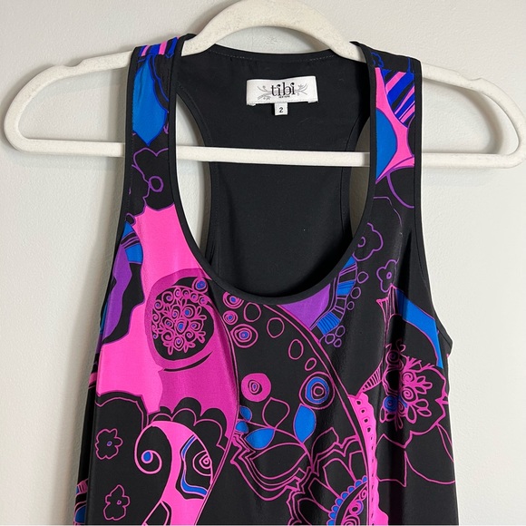 Tibi Silk Halter Sleeveless Dress-Bubble Hem-Black Pink-Size 2 - Picture 2 of 9